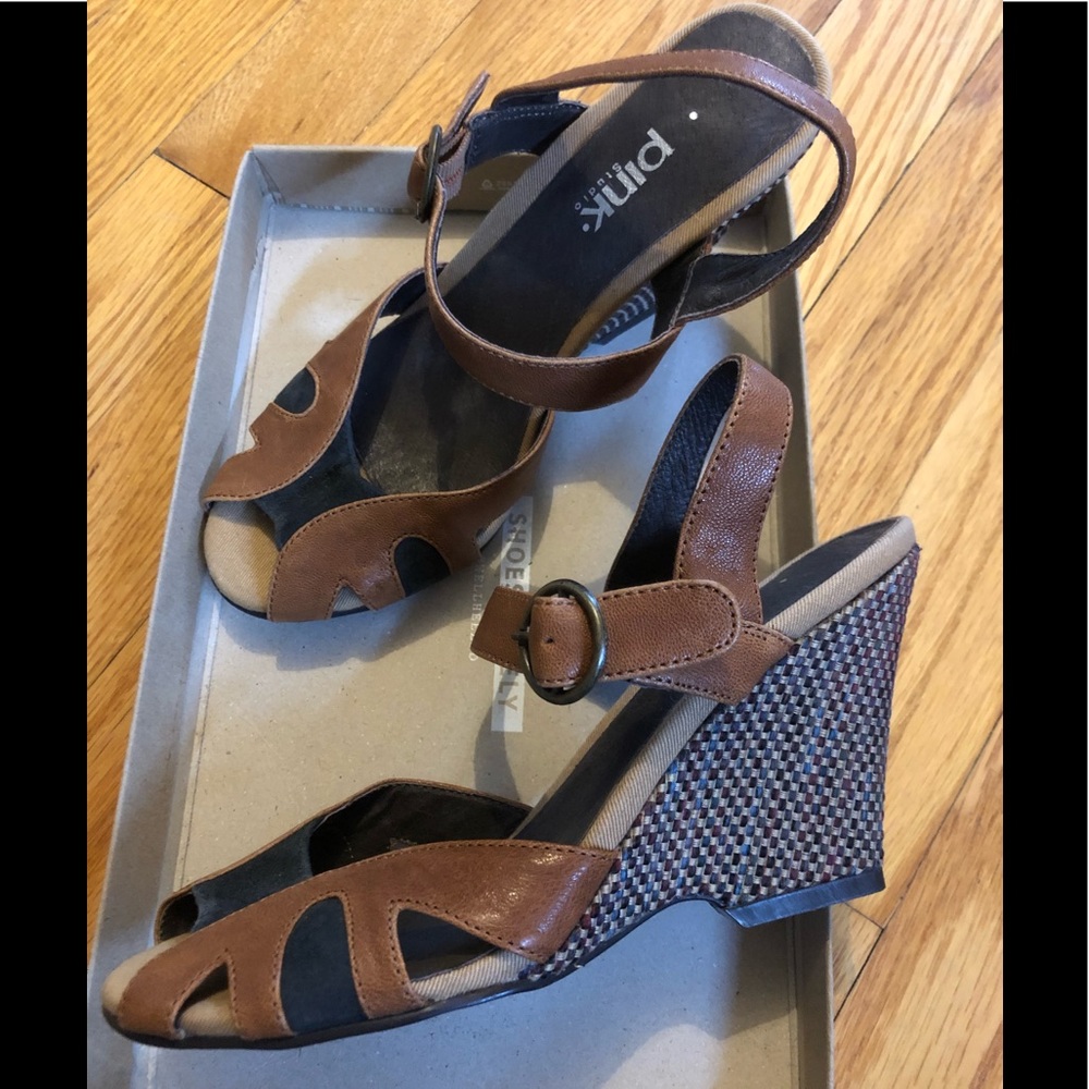 NWOT - Pink Studio Wedge Heels; Size 6